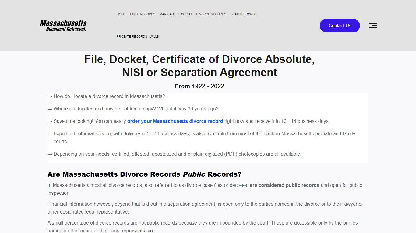 Massachusetts Divorce Records - Order Certificates ...